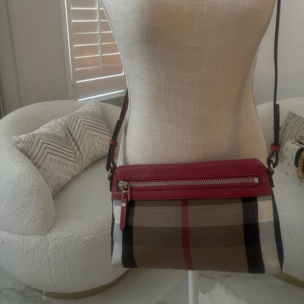 Burberry Checkered Crossbody Bag with Red Trim
